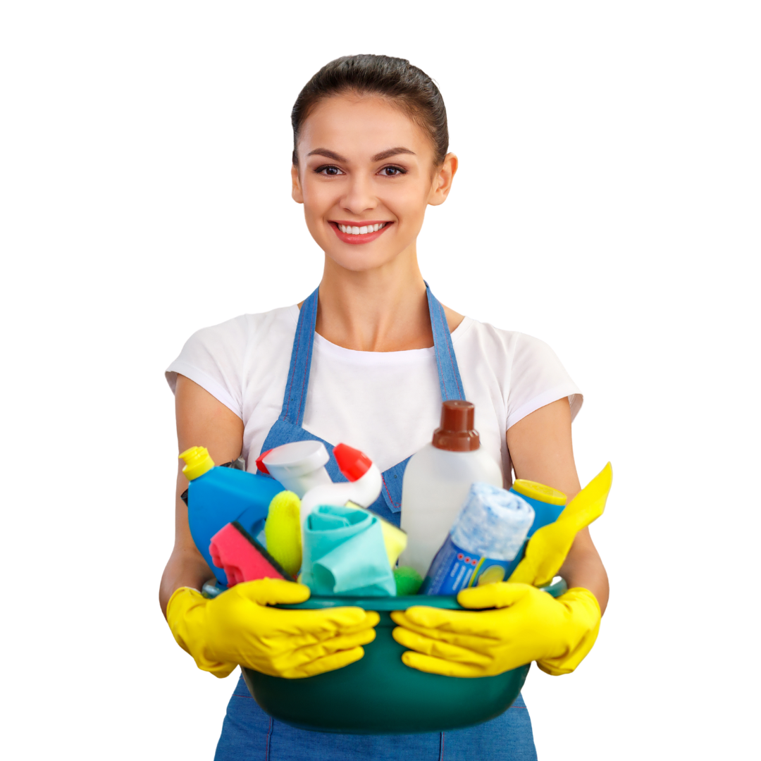 Professional cleaning services expert holding cleaning equipment, ready to provide top-quality home and office cleaning.